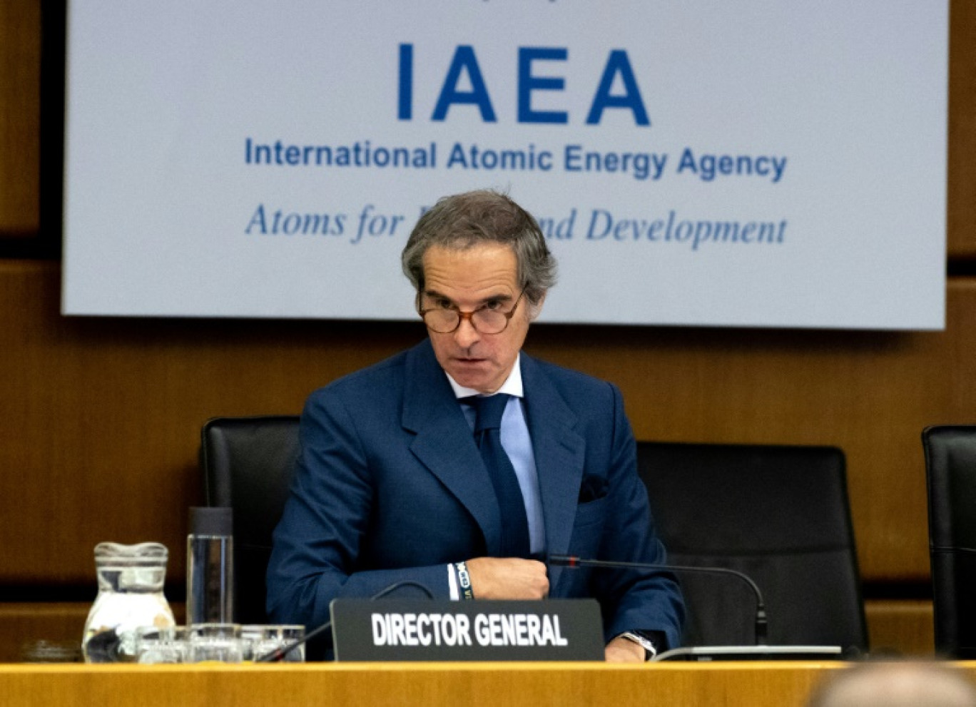 Rafael Grossi, directeur général de l'Agence internationale de l'énergie atomique (AIEA), lors d'une réunion extraordinaire sur l'Iran, le 16 juin 2025 à Vienne © Joe Klamar