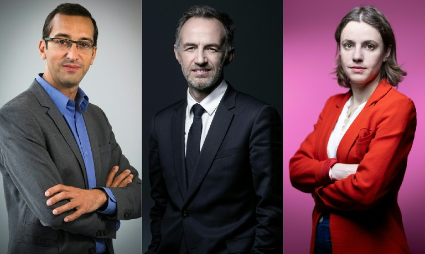 Montage photo des trois candidats à la primaire socialiste pour les municipales à Paris: Rémi Féraud, Emmanuel Grégoire et Marion Waller © Joël SAGET