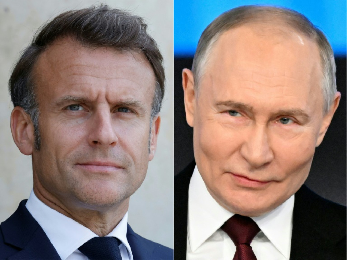 Emmanuel Macron (g) et Vladimir Poutine, sur un combo d'images diffusé le 1er juillet 2025 © Ludovic MARIN