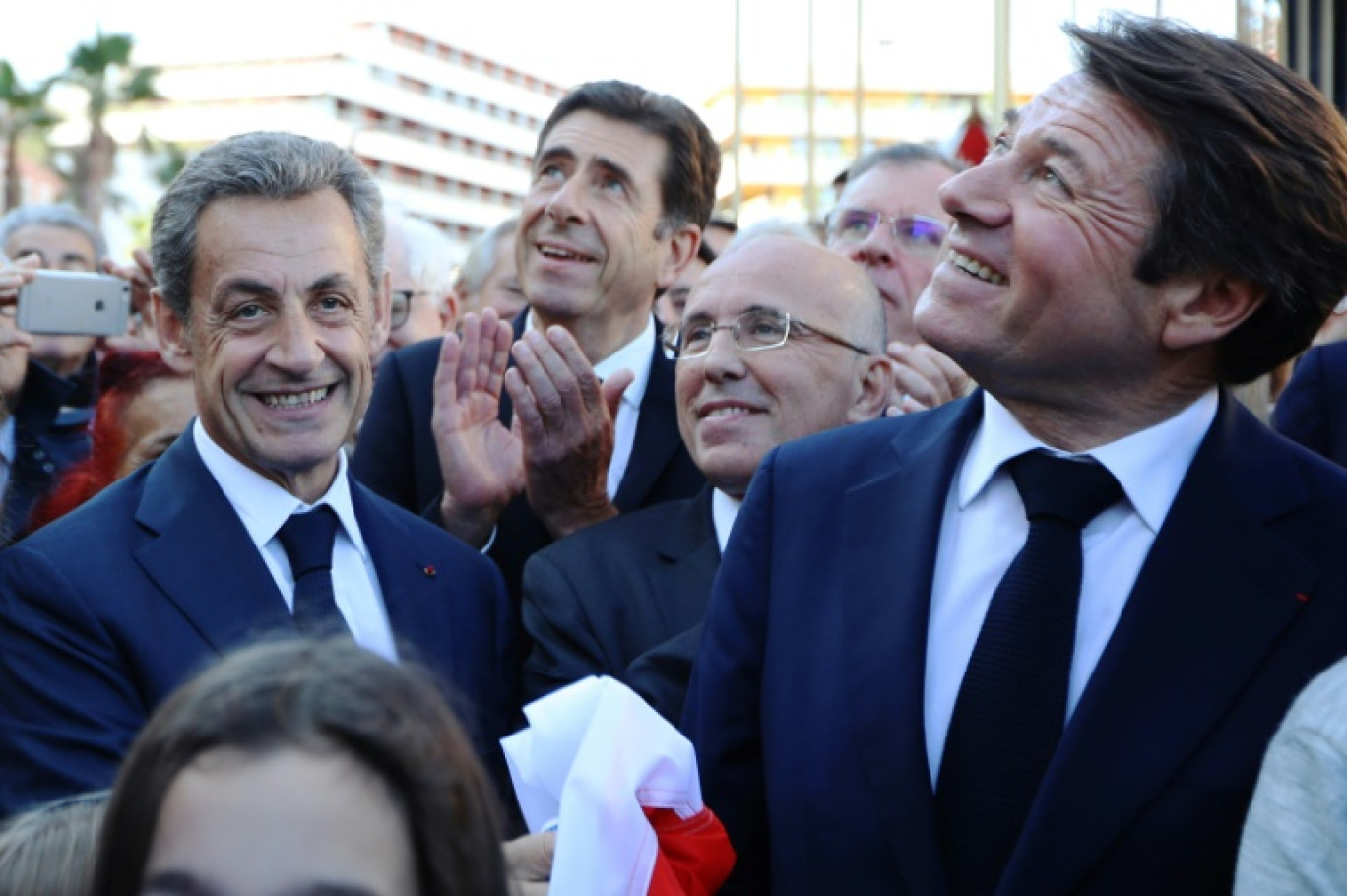 De g. à d.: Nicolas Sarkozy, Charles-Ange Ginesy, Eric Ciotti et Christian Estrosi, le 16 novembre 2018 à Nice © VALERY HACHE
