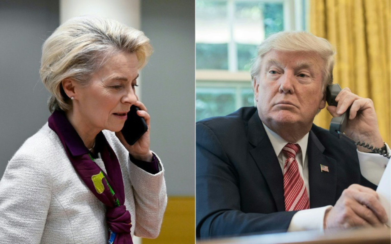 La présidente de la Commission européenne Ursula von der Leyen a eu un "bon échange" téléphonique dimanche avec le président américain Donald Trump sur la question des droits de douane © JOHN THYS