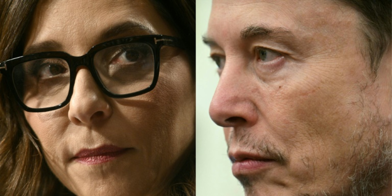 Linda Yaccarino, ancienne PDG de X, à Washington, le 31 janvier 2024, et Elon Musk, à Washington, le 21 mai 2025 © Brendan SMIALOWSKI