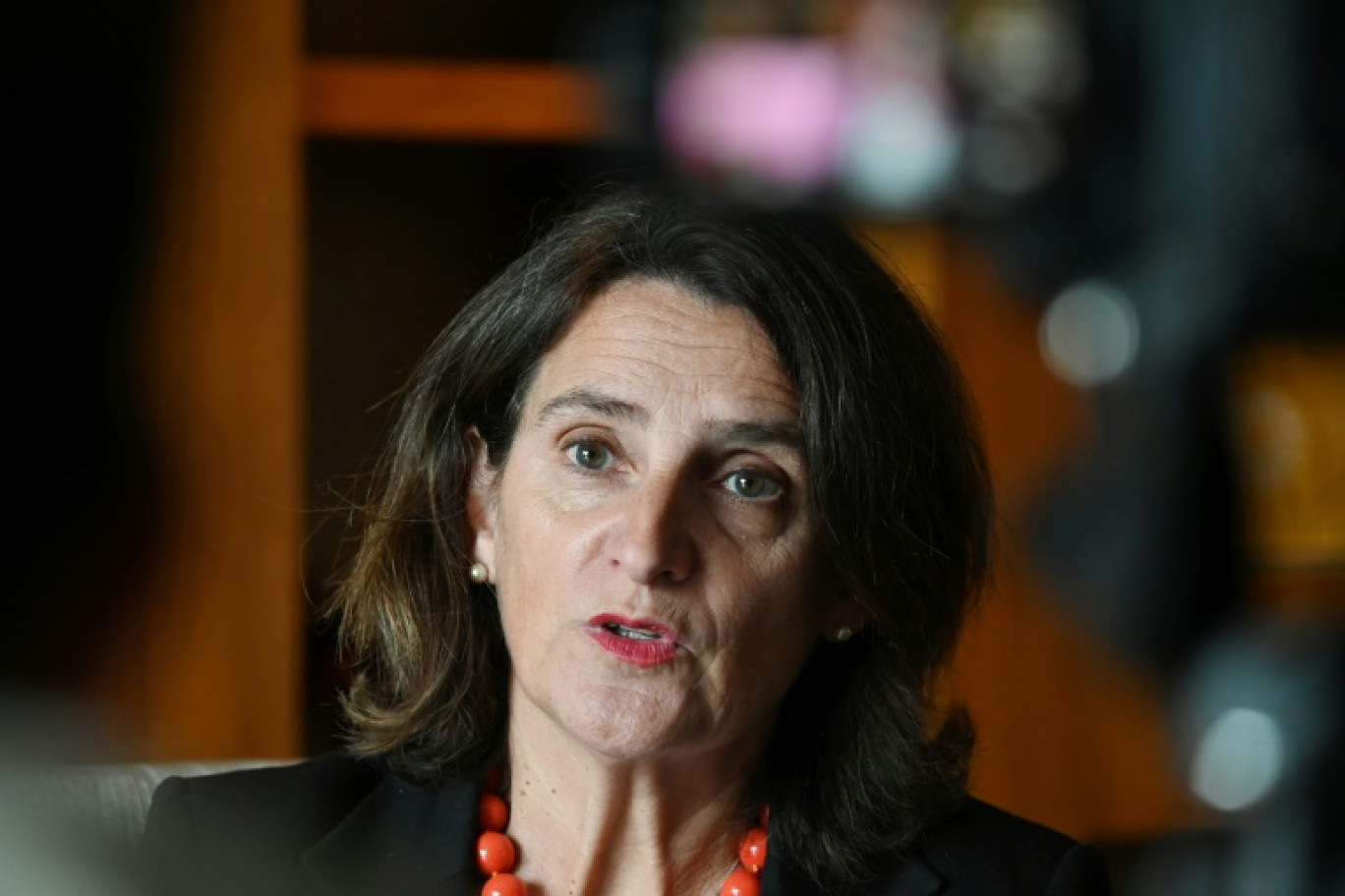 Teresa Ribera, vice-présidente exécutive de la Commission européenne, chargée de la transition écologique et de la concurrence, lors d'un entretien avec l'AFP le 14 juillet à Pékin © GREG BAKER