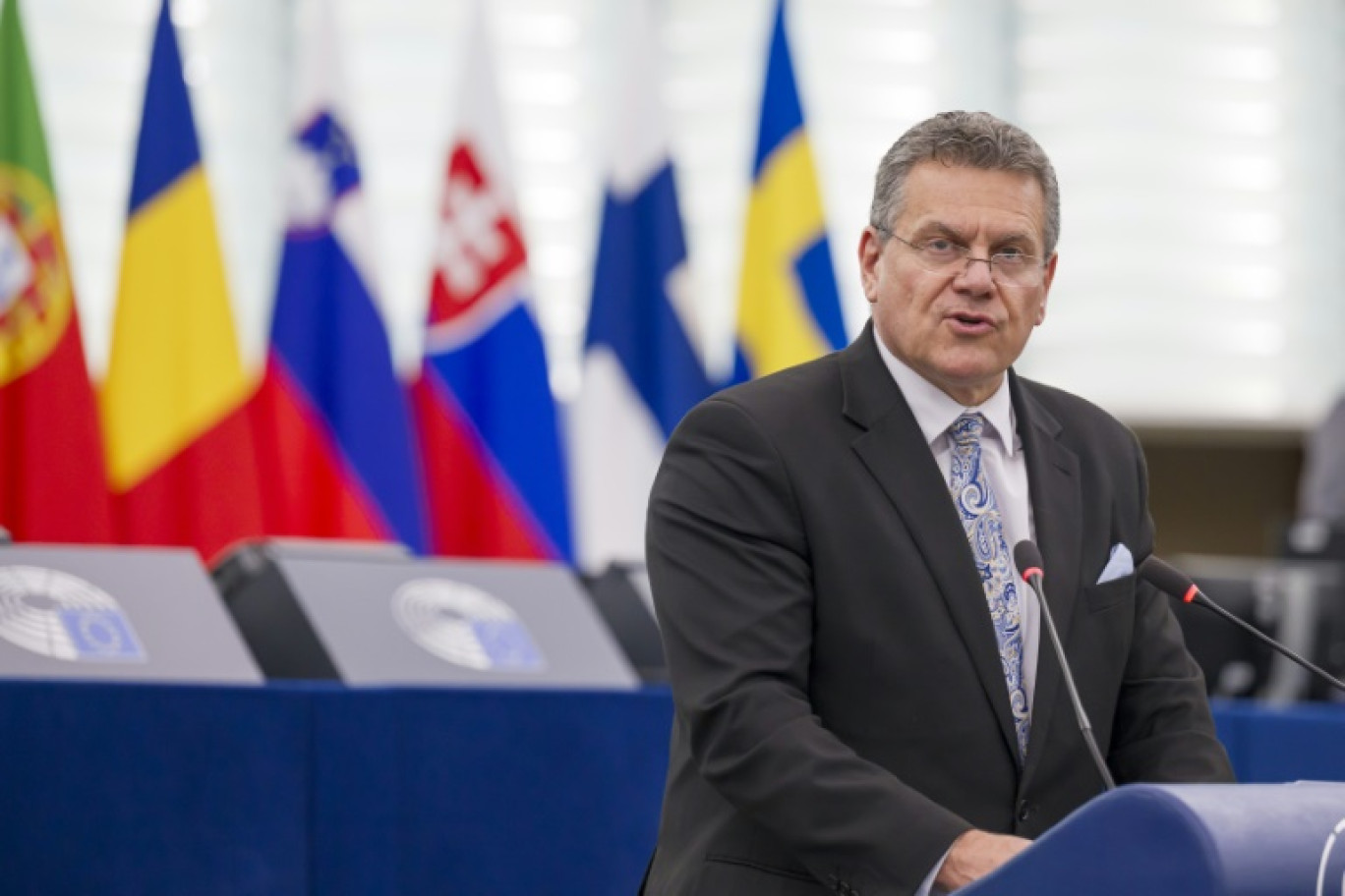 Le commissaire européen au Commerce et à la Sécurité économique
Maros Sefcovic, au Parlement européen à Strasbourg, le 9 juillet 2025 © Jean-Christophe VERHAEGEN