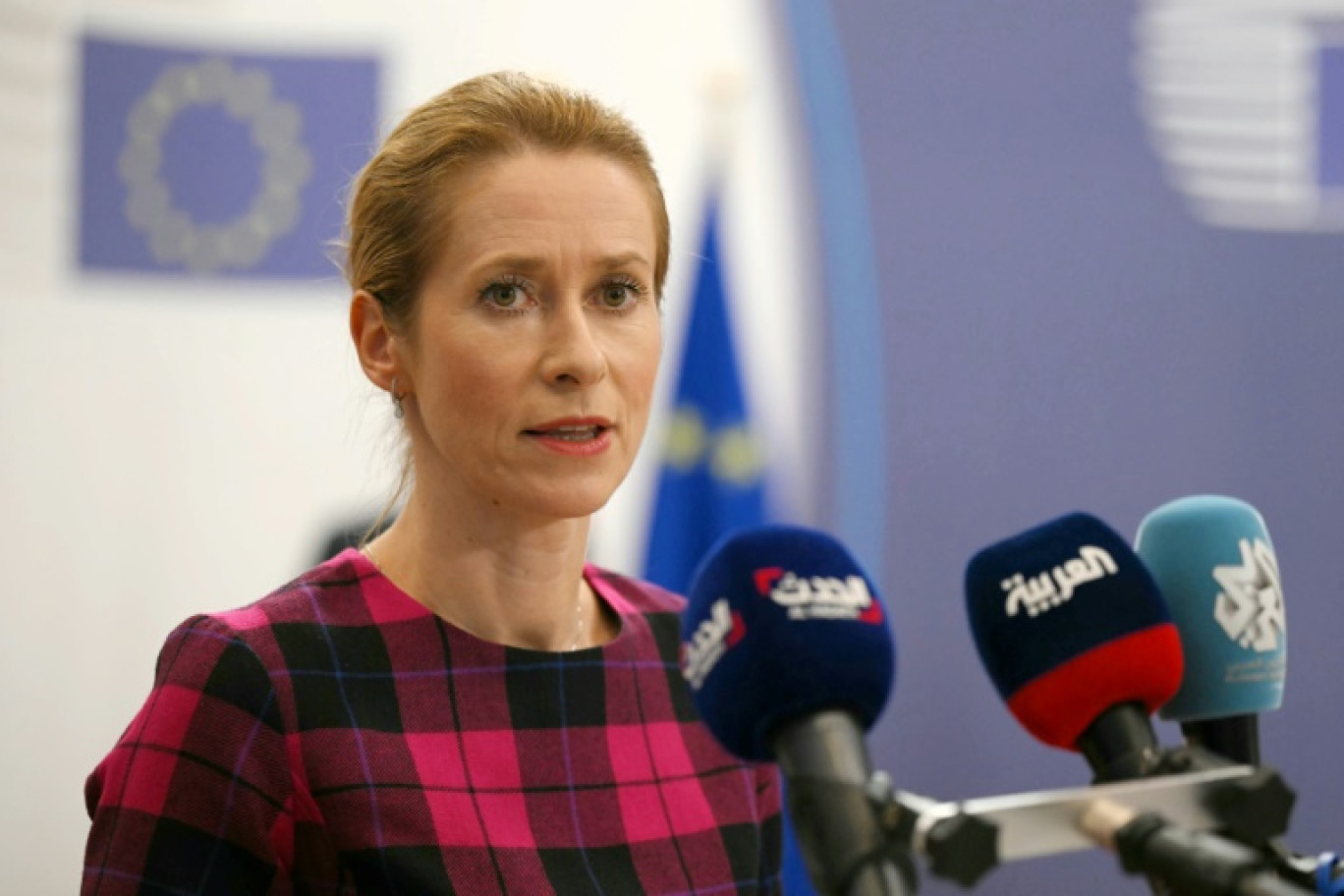 La cheffe de la diplomatie européenne Kaja Kallas, à Bruxelles, le 14 juillet 2025 © NICOLAS TUCAT