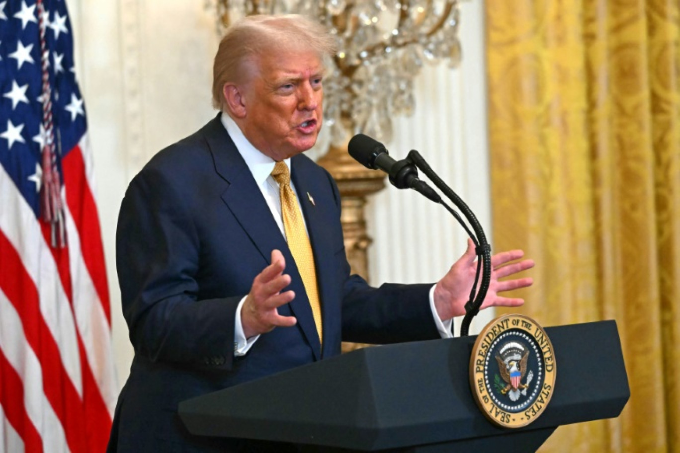 Le président américain Donald Trump prononce un discours lors d'une réception avec des membres républicains du Congrès à la Maison Blanche à Washington, le 22 juillet 2025 © ANDREW CABALLERO-REYNOLDS
