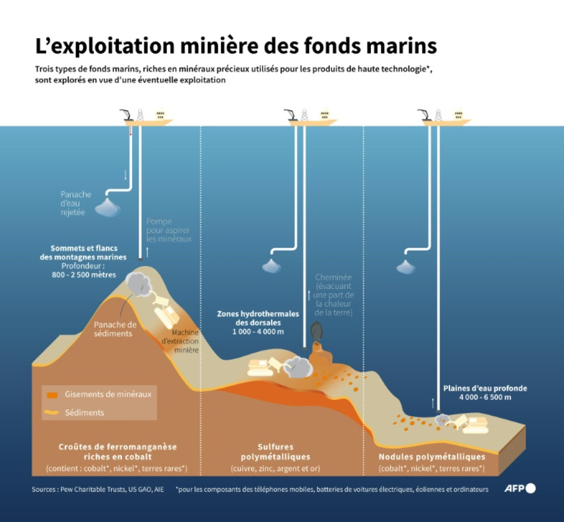 Graphique montrant les trois différents types de zones de fonds marins explorées en vue d'une exploitation minière potentielle © Paz PIZARRO