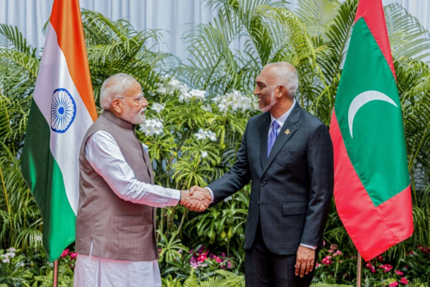 Le Premier ministre indien Narendra Modi et le président des Maldives Mohamed Muizzu, à Malé, le 25 juillet 2025 © Mohamed Afrah