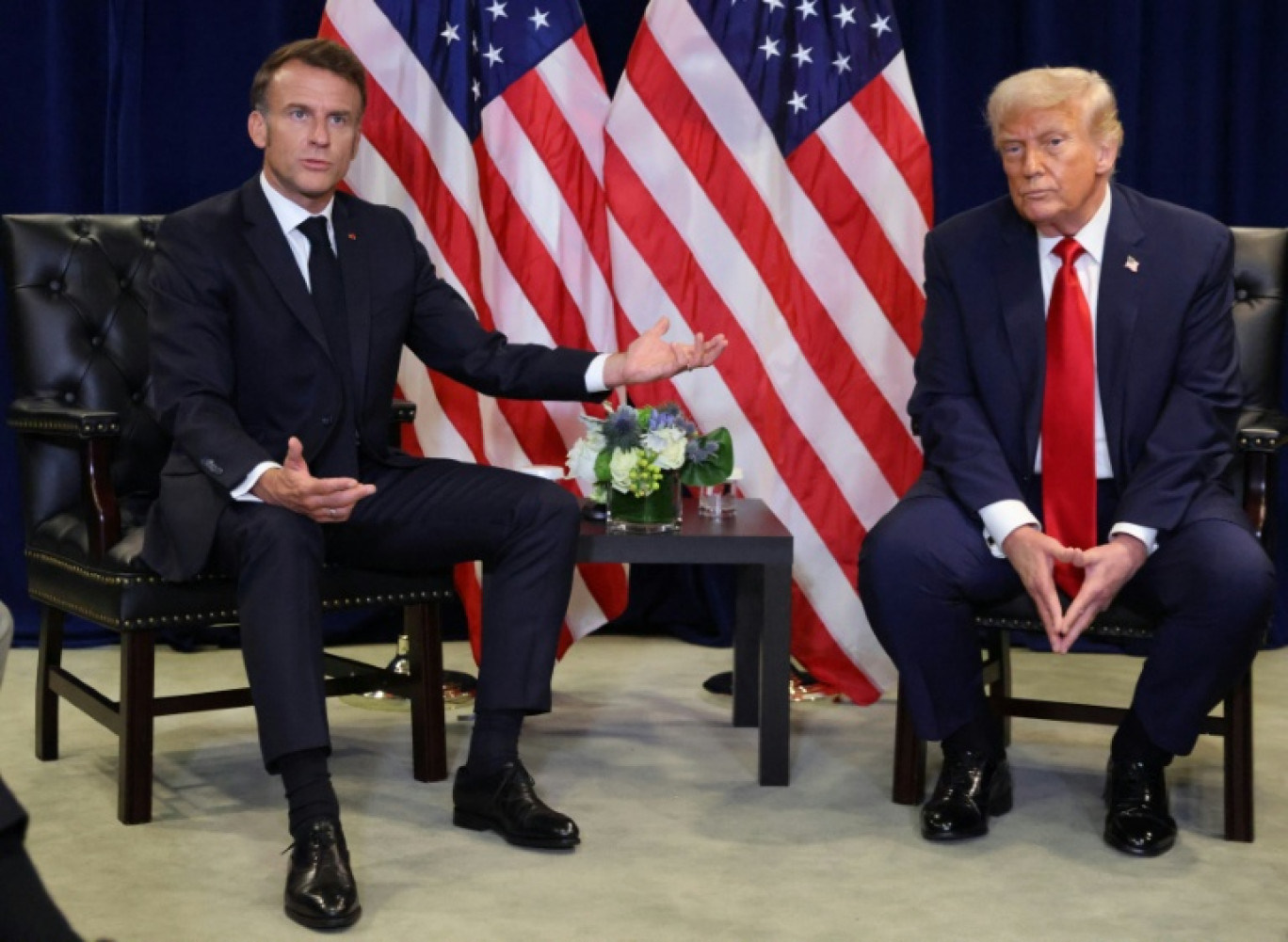 Emmanuel Macron et Donald Trump en marge de l'Assemblée générale des Nations unies à New York, le 23 décembre 2025 © Ludovic MARIN