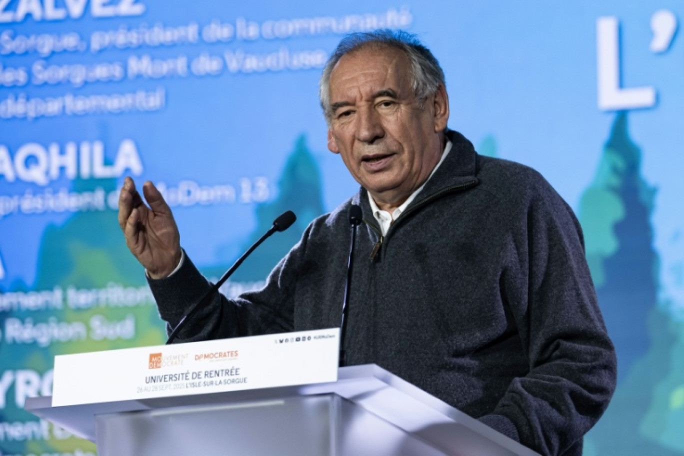 François Bayrou à l'université de rentrée du MoDem, le 26 septembre 2025 à L'Isle-sur-la-Sorgue (Vaucluse) © MIGUEL MEDINA