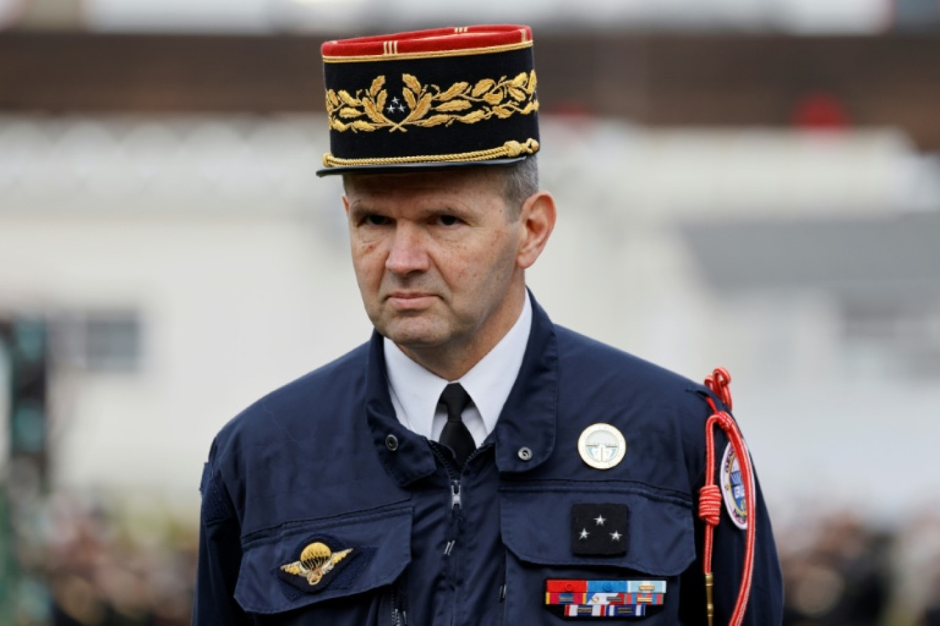 Le général Ghislain Rety lors d'un hommage au maréchal des Logis-Chef Arnaud Blanc, tué lors d'une opération contre l'orpaillage illégal en Guyane française, à la base du GIGN de Versailles-Satory à Versailles le 31 mars 2023 © Ludovic MARIN
