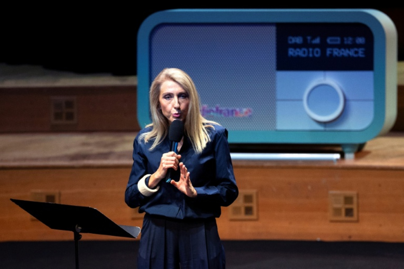 La PDG de Radio France, Sibyle Veil, lors de la conférence d'automne à la Maison de la Radio et de la Musique, siège de Radio France, le 4 septembre 2025 à Paris © Sébastien DUPUY