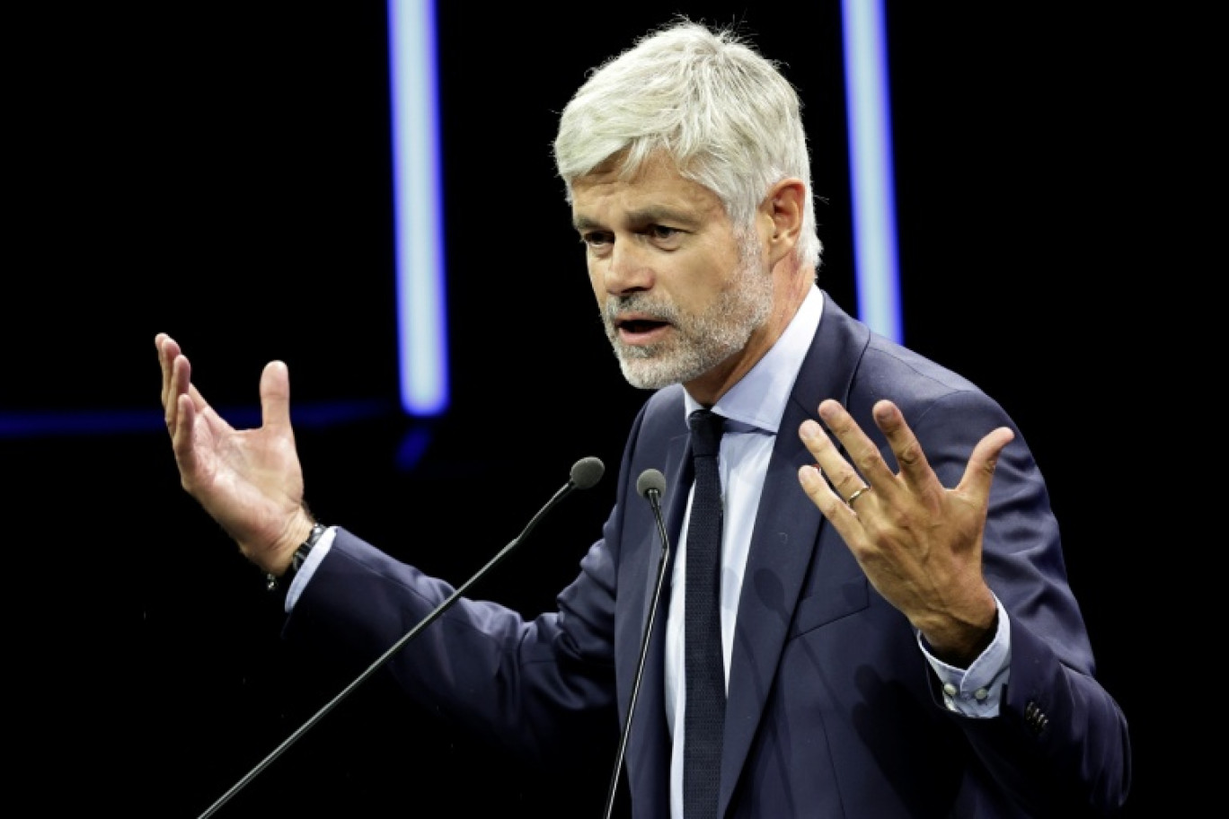 Le président du groupe parlementaire Droite Républicaine, Laurent Wauquiez, lors de l'université d'été du parti à Port-Marly, le 6 septembre 2025 dans les Yvelines © STEPHANE DE SAKUTIN