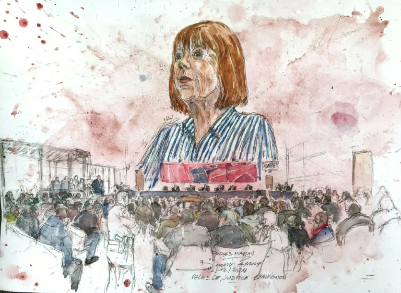 Un croquis de Gisèle Pelicot lors de l'audience qui a condamné son ex-mari à la peine maximale de 20 ans de prison, le 19 décembre 2024, à Avignon © Benoit PEYRUCQ