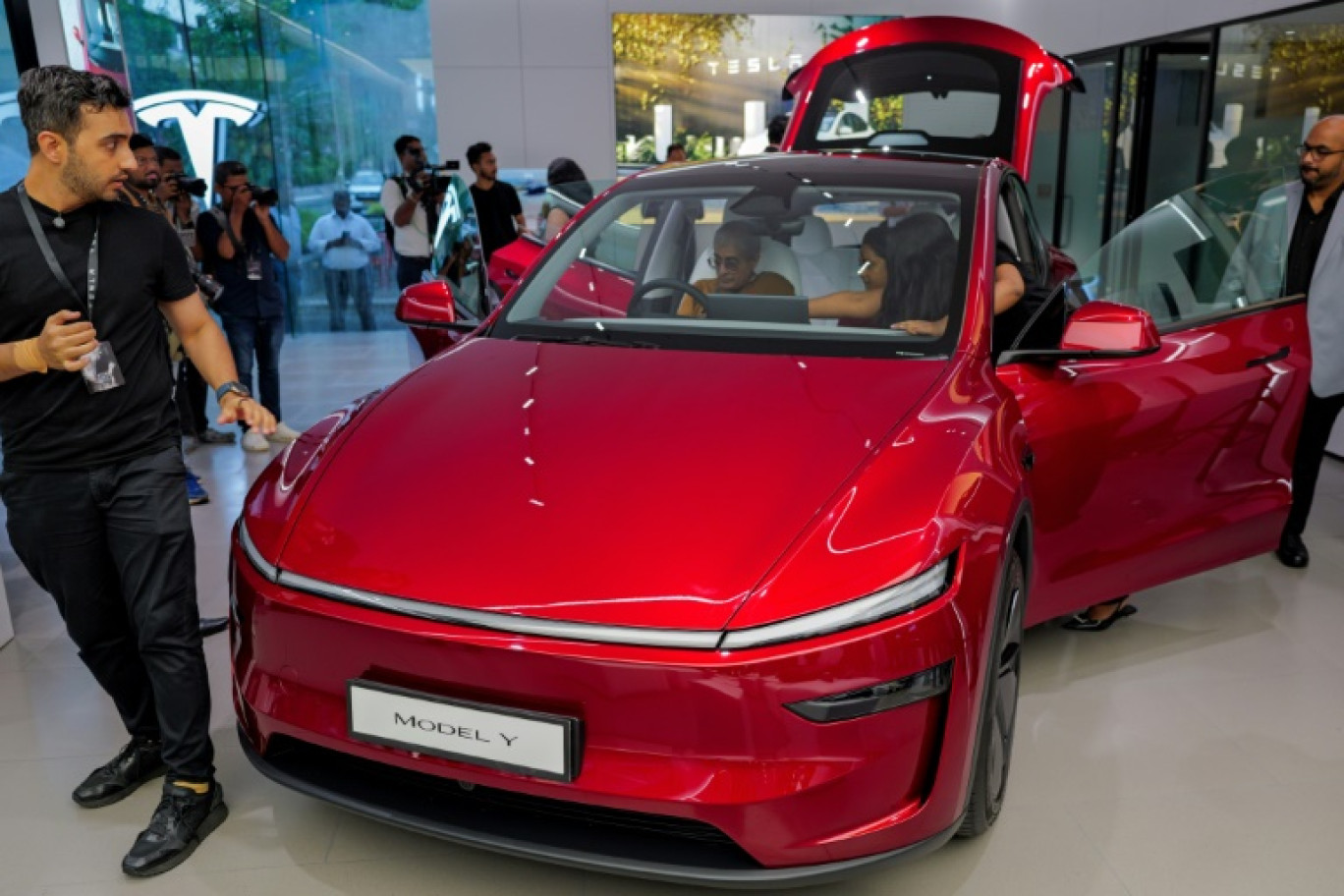 Une Model Y, du spécialiste américain des véhicules électriques Tesla, à Bombay (Inde) le 15 juillet 2025 © Punit PARANJPE