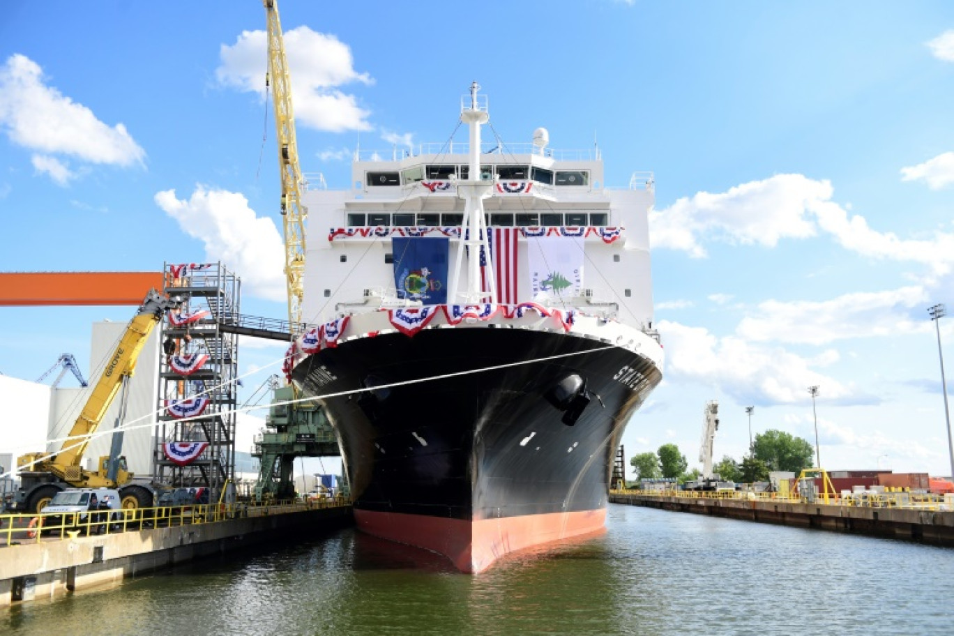 Le navire-école State of Maine, lancé le 26 août 2025, a été fabriqué dans le chantier naval du groupe sud-coréen Hanwha à Philadelphie (Pennsylvanie) © Matthew Hatcher