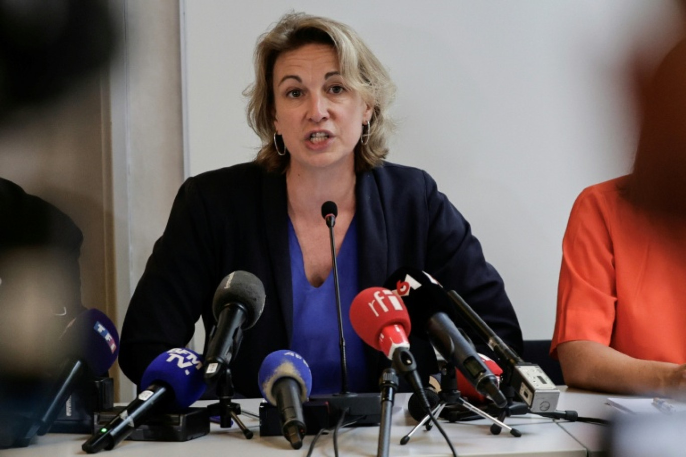 La secrétaire générale de la CFDT Marylise Léon, lors d'une conférence de presse organisée par l'intersyndicale CFDT, CGT, FO, CFE-CGC, CFTC, Unsa, Solidaires, FSU, Paris, le 29 août 2025 © STEPHANE DE SAKUTIN