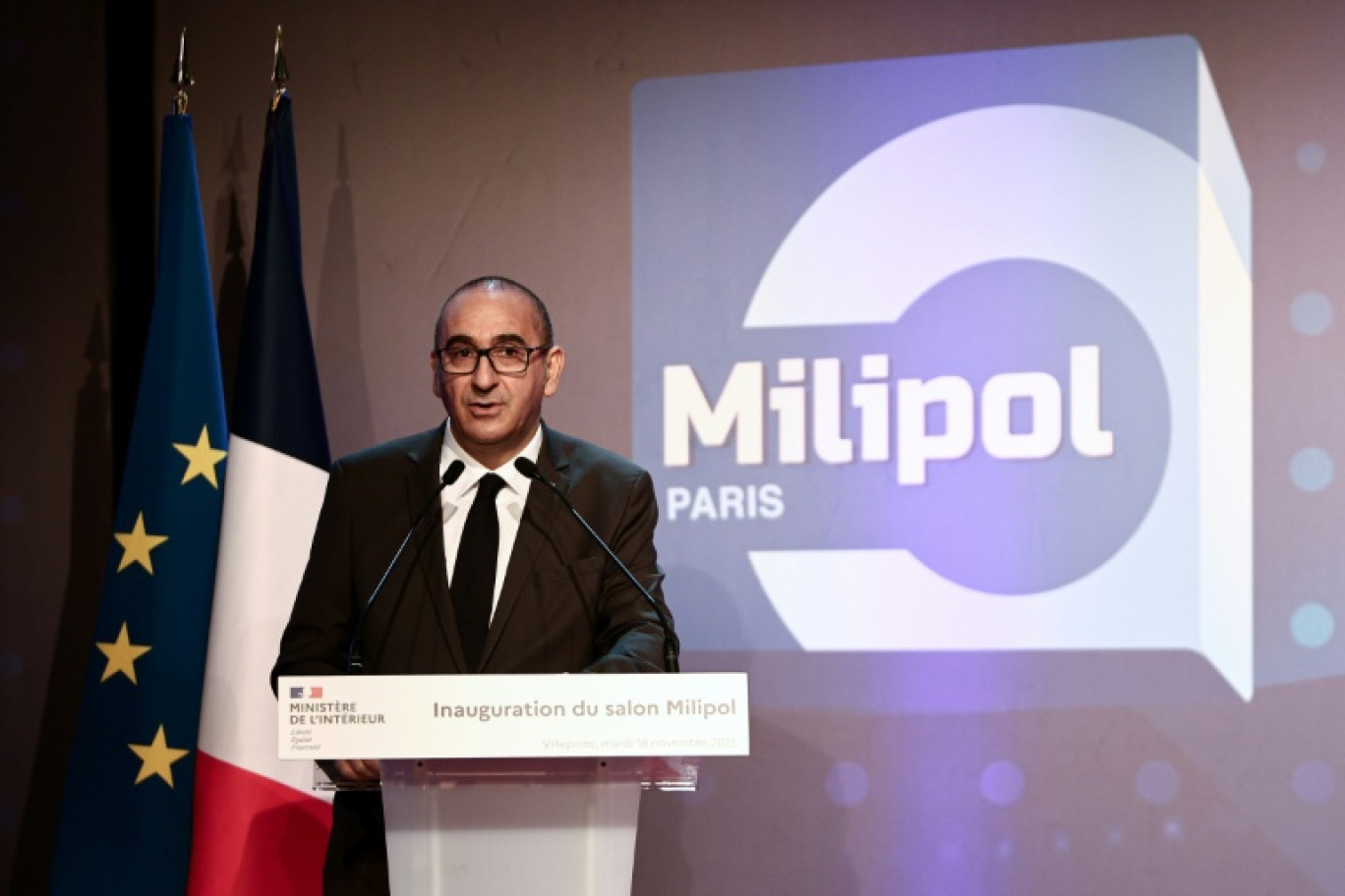 Le ministre français de l'Intérieur Laurent Nunez inaugure le salon de la sécurité intérieure Milipol à Villepinte, près de Paris, le 18 novembre 2025 © Thibaud MORITZ