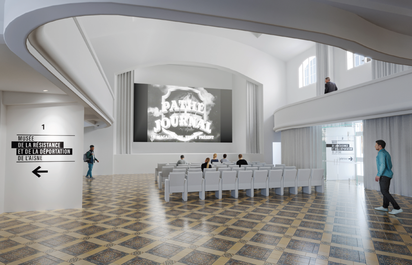 Clin d’œil au passé de la salle, ancien cinéma, un film sera projeté aux visiteurs. (c) Atelier Lab