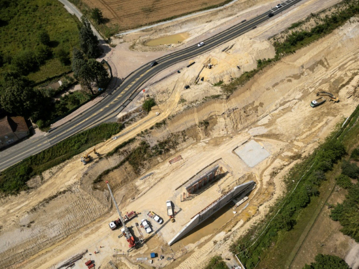 Une vue aérienne d'une partie du chantier de l'A69 à Verfeil, en Haute-Garonne, le 24 juin 2025 © Lionel BONAVENTURE