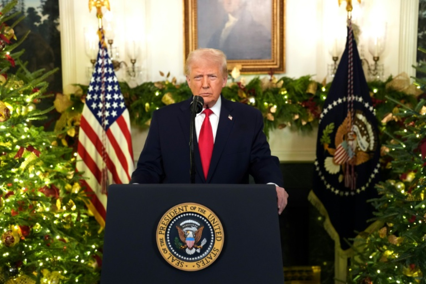 Donald Trump lors d'une allocution télévisée, le 17 décembre 2025 dans la Maison Blanche, à Washington © Doug MILLS