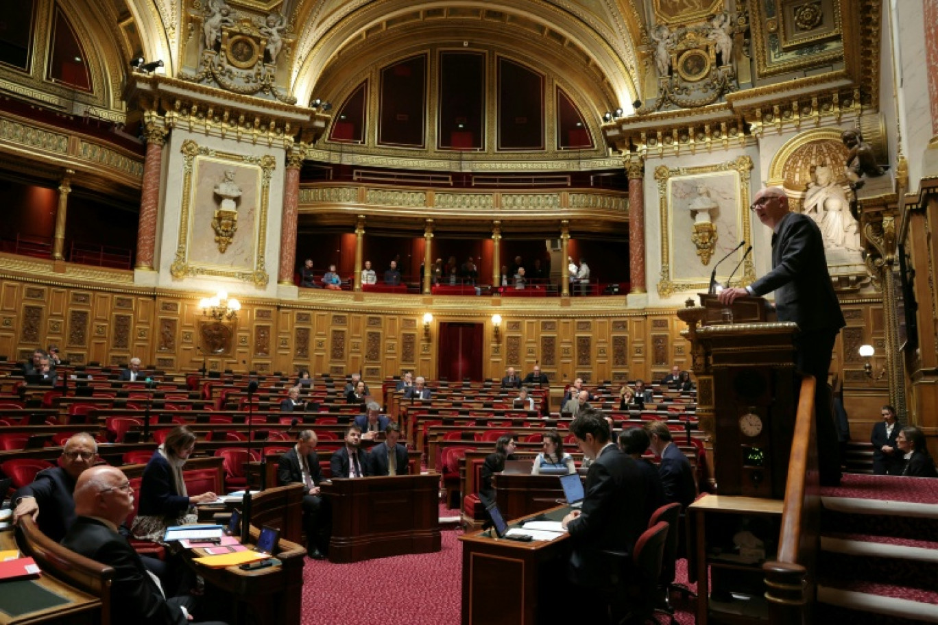 Le ministre de l'Économie et des finances, Roland Lescure (d) s'exprime devant le Sénat, à Paris, le 27 novembre 2025 © Thomas SAMSON