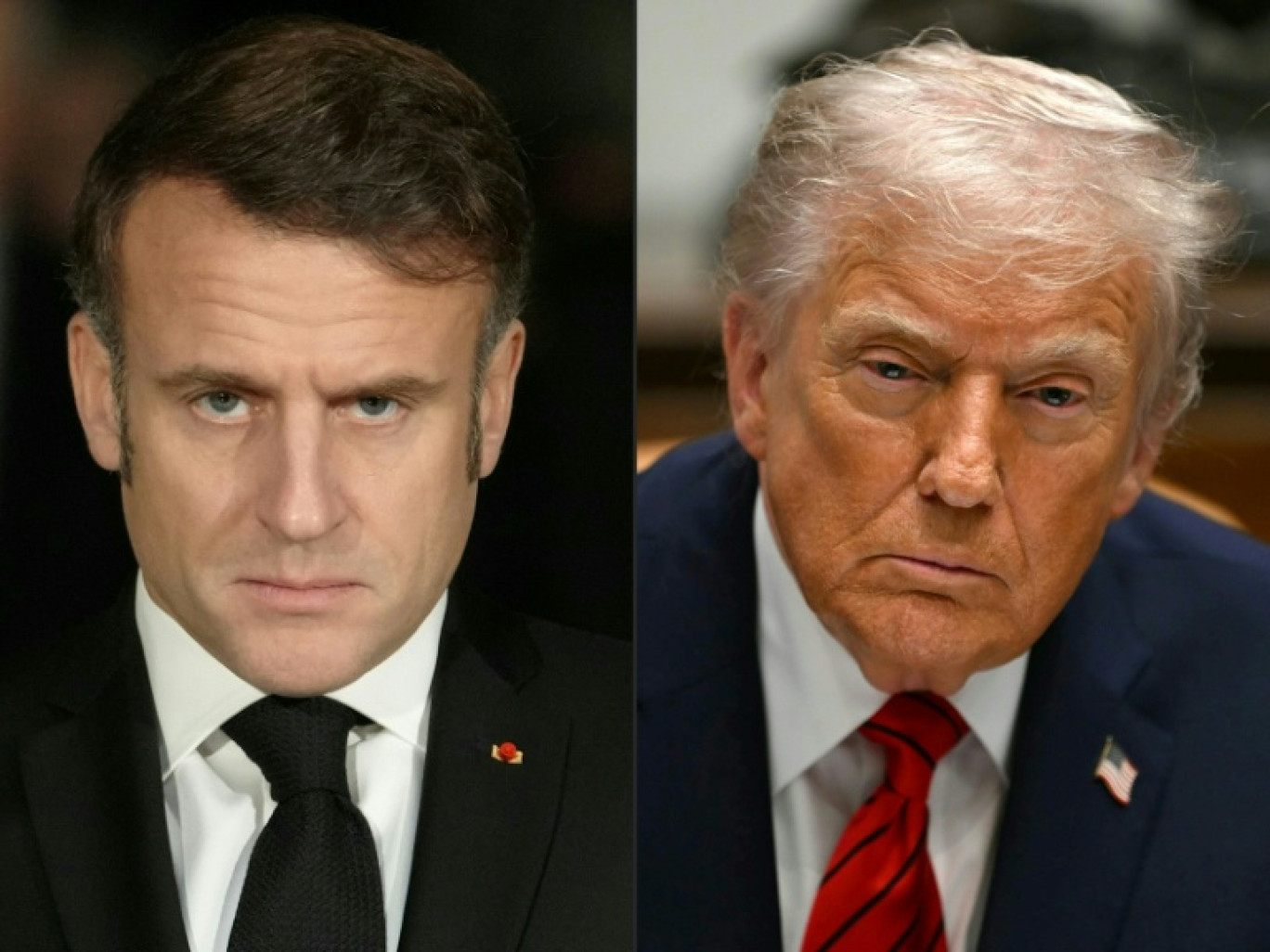 Montage photos du 18 janvier 2026 montrant le président français Emmanuel Macron (g) et le président américain Donald Trump © Thibault Camus