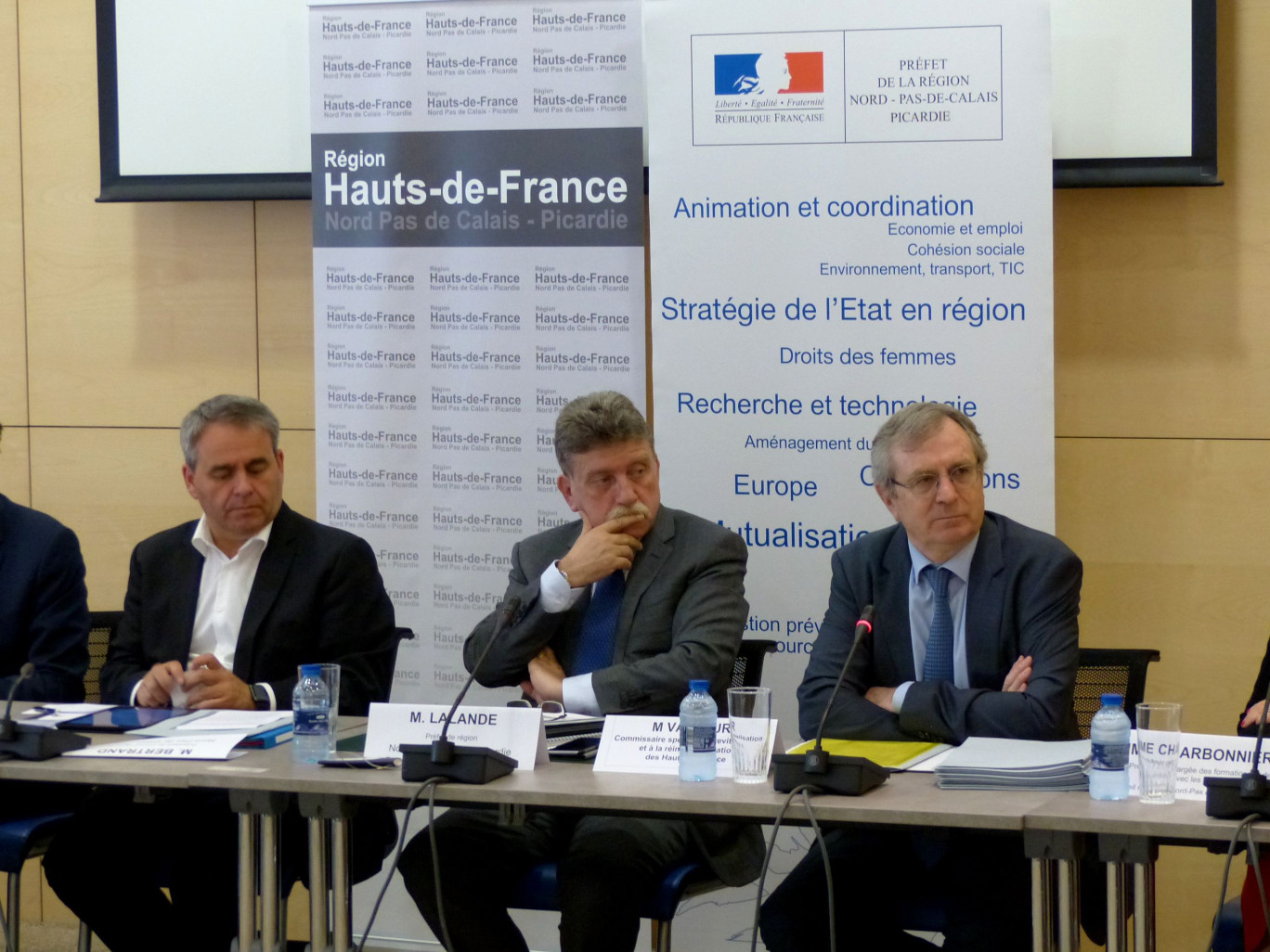 Xavier Bertrand, Philippe Vasseur et Michel Lalande lors du lancement de la mission.