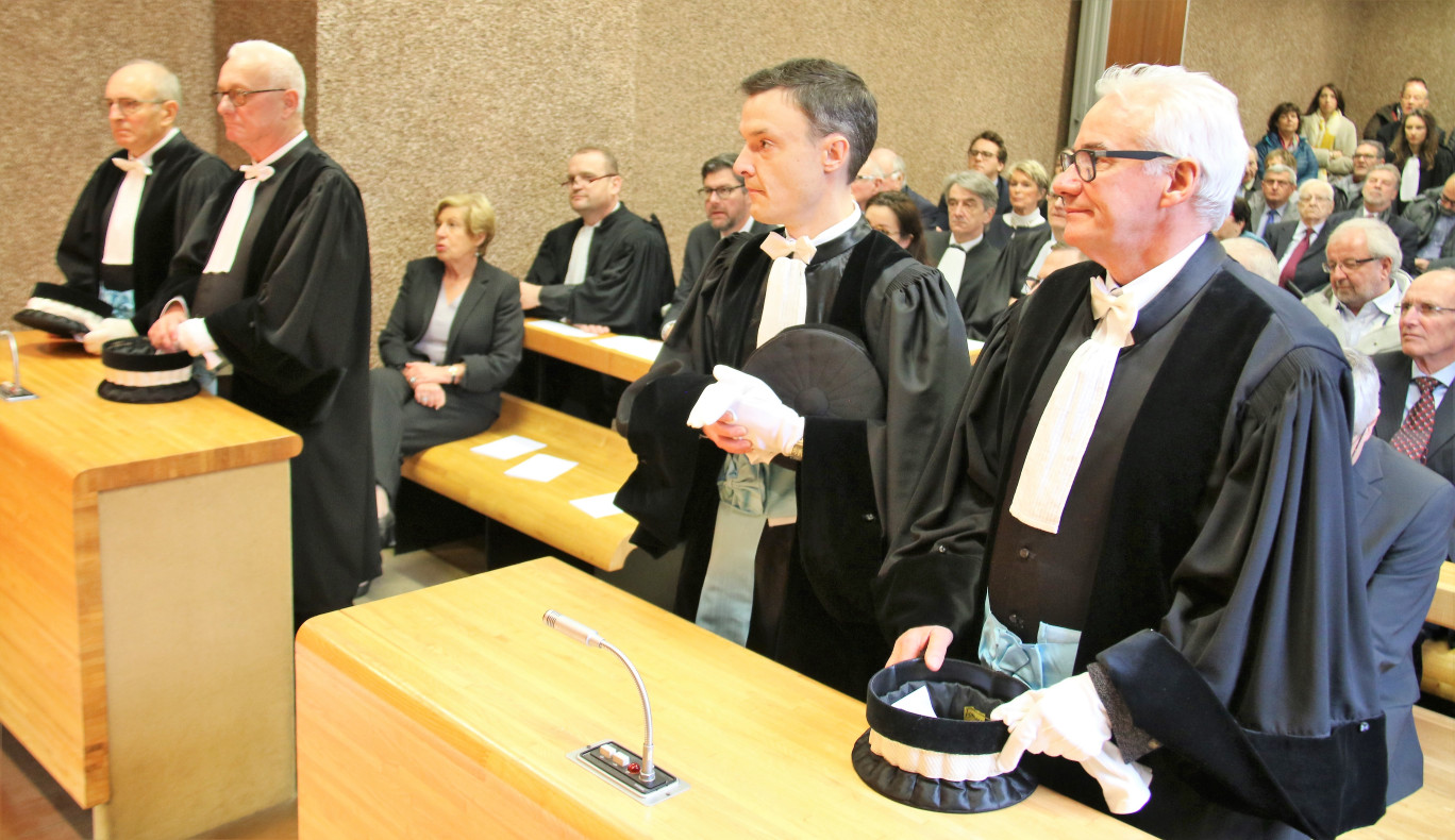 Quatre nouveaux juges (de gauche à droite : Régis Florin, Alain Delattre, Maxime Sailly, et Thierry Gluszak) ont prêté serment.
