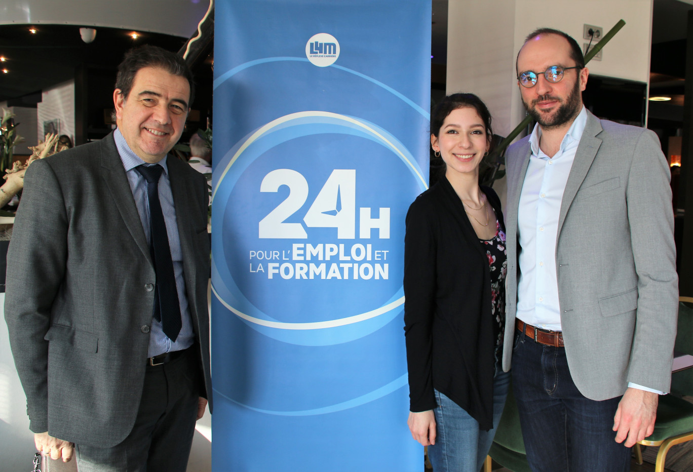 Lors de la présentation du salon (de g. à d.) : Didier Bénard, directeur régional Veolia eau, Morgane Hutin et Thibaud Cottin, chargés de communication de L4M.