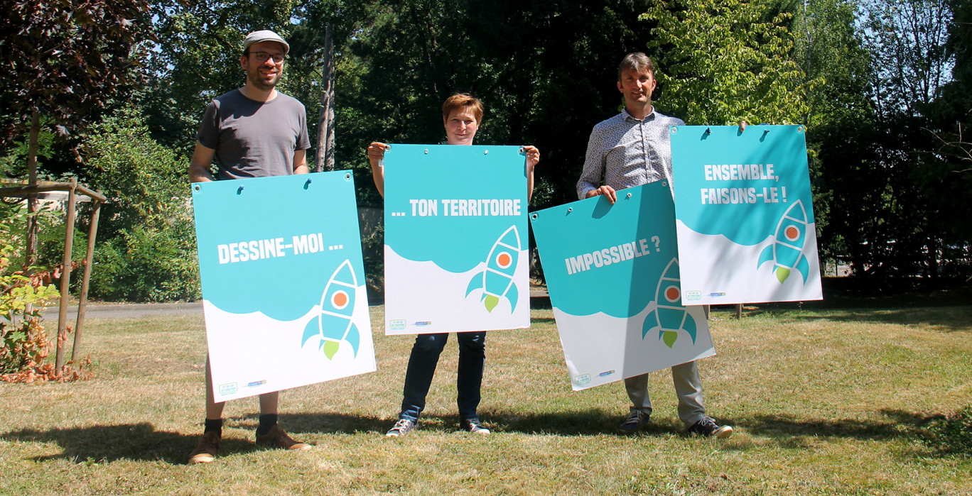 Samuel Colin, chargé de projet à la SCIC Kèpos, Estelle Rousselet, présidente du CJD Nancy et Éric Marion, animateur d’EssenCiel 54 pilote du dispositif Start-up des Territoires en Meurthe-et-Moselle.