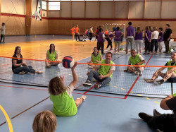 Les participants ici lors d'une séance de volley assis.