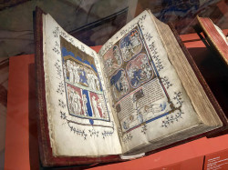 Des manuscrits anciens présentés comme ici "Grandes chroniques de France", vers 1379, retraçant l&#039;histoire des rois de France.