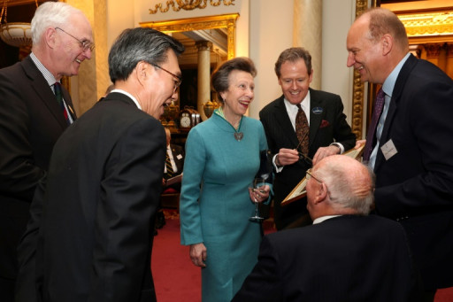Britain's Princess Anne, Princess Royal (C), and South Korea's Ambassador to the United Kingdom, Yoon Yeocheol (2L) lau…